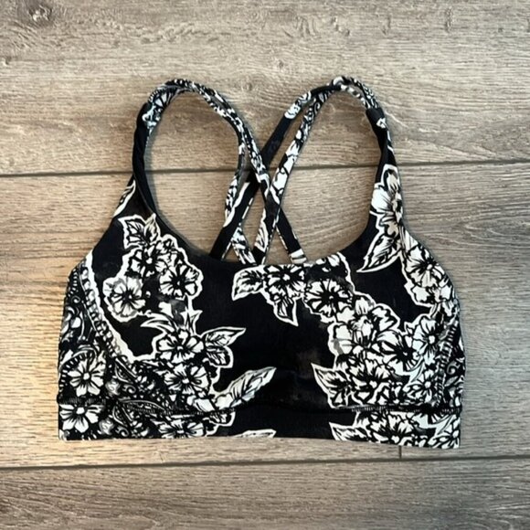 Lululemon Energy BraPainted Paisley Energy Bra Silver Ice BlackSize 4 - Picture 2 of 4